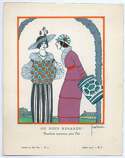 On Nous Regarde !, 1913 - Georges Lepape, Manchons nouveaux pour l'été. La Gazette du Bon Ton, n°9 — Planche 1