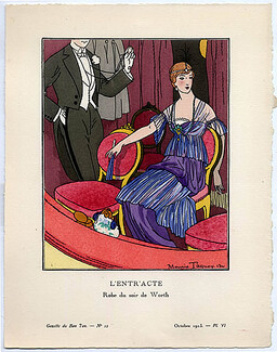 L'Entr'acte, 1913 - Maurice Taquoy, Robe du soir de Worth. La Gazette du Bon Ton, n°12 — Planche VI