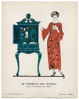 Le Tombeau des Secrets, 1922 - George Barbier, Robe d'intérieur de Worth. La Gazette du Bon Ton, n°1 — Planche 7