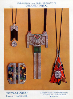 Dusausoy (Jewels) 1926 Pendants, Brooch, Art Deco Style
