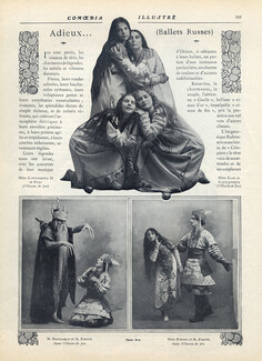 Adieux... Ballets Russes, 1910 - Russian Ballet Lopoukhowa, Elpé, Gontcharova, Fokine, Boulgakov... L'oiseau de Feu, Les Orientales, Text by Casalonga, 4 pages