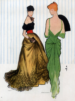 Pierre Balmain & Paquin 1947 René Gruau Evening Gowns