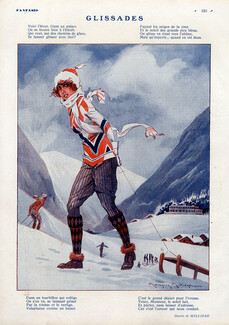 Maurice Millière 1930 Winter Sports, Tobogganist, Sled