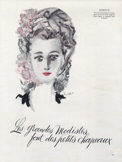 Caroline Reboux 1945 "Hats" André Dignimont, 4 illustrated Pages, 4 pages