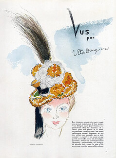 Kees Van Dongen 1946 Janette Colombier, Legroux Soeurs, Rose Valois, Albouy, Hats, Feathers, 4 illustrated Pages, 4 pages
