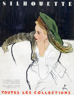 René Gruau 1947 Silhouette Cover, Feather Hat