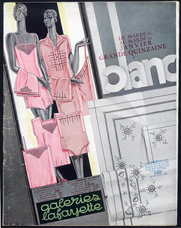 Galeries Lafayette (Catalog "Blanc") 1929 lingerie, apron, 36 illustrated Pages, Fashion Illustration, 36 pages