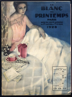 Au Printemps (Catalog "Blanc") 1928 linen, lingeries, apron, Fashion Illustration, 48 pages