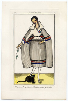 Le Goût du Jour 1920 N°17 Hélène Perdriat Wrinkled Cape and Dress Pochoir