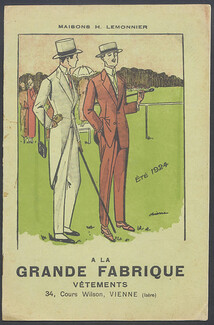 A La Grande Fabrique (Department Store) 1924 Maisons H. Lemonnier, Catalog, Men's Clothing, 12 pages