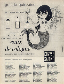 Coryse Salomé (Perfumes) 1962 Eaux de Cologne, Mermaid, Berthélemy