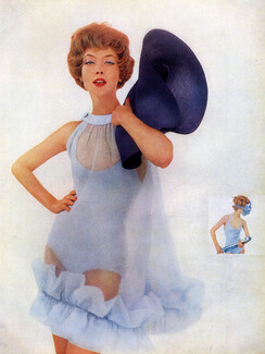 Jacques Heim 1958 Baby-Doll Dress, Montézin Hat, Photo Donald Silverstein