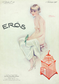 Suzanne Meunier 1927 Février, Eros cover, Nude, Parrot