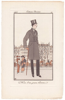 Bernard Boutet de Monvel 1912 Journal des Dames et des Modes Costumes Parisiens Pochoir N°33 Man's Clothing