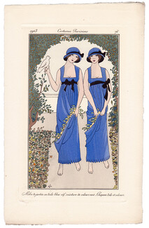 Madeleine Franc-Nohain 1913 Journal des Dames et des Modes Costumes Parisiens Pochoir N°76 Twins