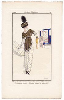 Fernand SIMEON 1912 Journal des Dames et des Modes Costumes Parisiens Pochoir N°18 Elegant Parisienne