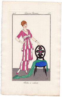 Jan Van Brock 1913 Journal des Dames et des Modes Costumes Parisiens Pochoir N°123 Elegant Parisienne