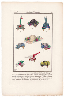 Marcelle Demay (Millinery) Berty 1913 Journal des Dames et des Modes Costumes Parisiens Pochoir N°68 Hats