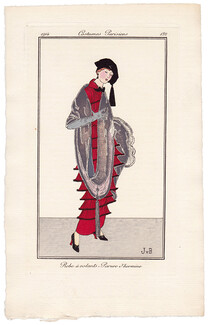 Jan Van Brock 1914 Journal des Dames et des Modes Costumes Parisiens Pochoir N°132 Elegant Parisienne