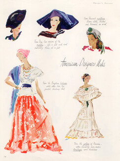 Reynaldo Luza 1940 Fashion Drawings South America, from Peru, Argentina, Bolivia, Brazil, Chile, Colombia..., 4 pages