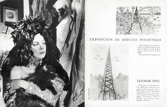 Leonor Fini (Portrait) 1947 An exhibition of infantile drawings, Eiffel Tower