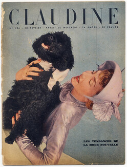 CLAUDINE Fashion Magazine 1948 N°136 Photo Harry Meerson, Maud Et Nano (Millinery), Poodle
