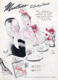 Marlboro (Cigarettes, Tobacco Smoking) 1945 The Cigarette of Distinction, Bodegard, Rose..Champain