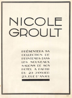 Nicole Groult 1926 Label, Address: 29 rue d'Anjou, Paris