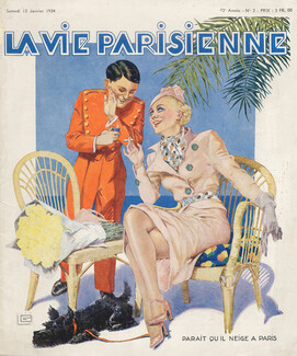 Georges Leonnec 1934 Elegant Parisienne, Bellhop, Fox Terrier