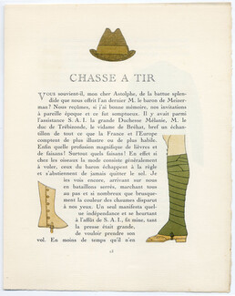 Chasse à Tir, 1912 - Bernard Boutet de Monvel Hunting Clothes, La Gazette du Bon Ton, Texte par Roger Boutet de Monvel, 4 pages