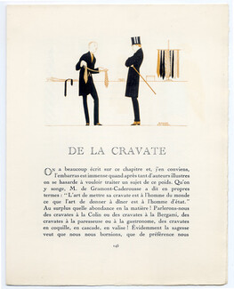 De la Cravate, 1913 - Bernard Boutet de Monvel Ties, Bow Ties, Men's Clothing, La Gazette du Bon Ton, Text by Roger Boutet de Monvel, 4 pages