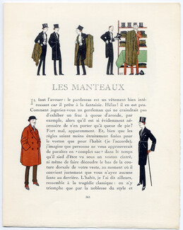 Les Manteaux, 1913 - Bernard Boutet de Monvel Coats, Men's Clothing, La Gazette du Bon Ton, Texte par Jacques Boulenger, 4 pages