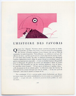 L'Histoire des Favoris, 1920 - Charles Martin History of the Side-Whiskers, Offenbach, Dorsay, Brummel, George IV, Gazette du Bon Ton, Text by Capitaine George Cecil, 4 pages