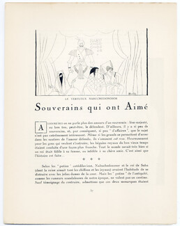 Souverains qui ont Aimé, 1923 - Charles Martin, Nabuchodonosor, Tristan, Edouard VII. La Gazette du Bon Ton, n°2, Text by George Cecil, 4 pages