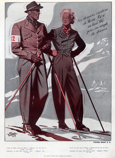 Pierre Bosc (Fabric) 1939 Skiing, Sport Fashion Illustration, G. Ferro