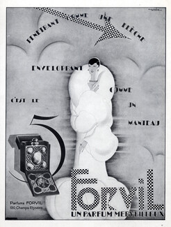 Forvil (Perfumes) 1927 Parfum 5 Forvil, Paul Dufau, Art Deco Style
