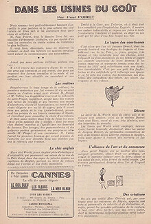 Dans les Usines du Goût, 1931 - Doucet, Worth, Paquin, Chéruit, Callot, Patou, Chanel, Text by Paul Poiret, 2 pages