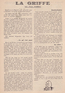 La Griffe, 1931 - La Grande Couture sort ses griffes contre la contrefaçon, Texte par Paul Poiret