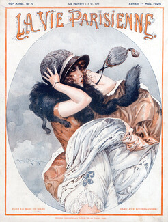 Maurice Millière 1924 Sexy Girl, Gust of Wind, Lingerie