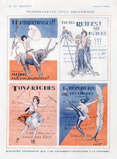 Vald'Es 1924 Mussolinette veut Gouverner... Quelques candidates, Affiches Politique