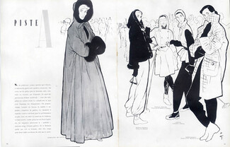 René Gruau 1948 Madeleine De Rauch, Marcel Rochas, Marcel Dhorme, Carven, Schiaparelli, Winter Coats