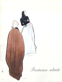 René Gruau 1947 Jean Dessès & Pierre Balmain Evening Gowns
