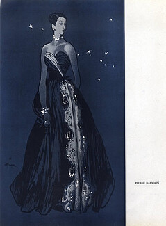 Pierre Balmain & Jeanne Lanvin 1946 Evening Gown René Gruau