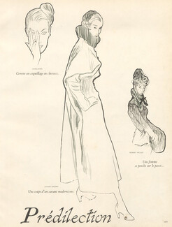 René Gruau (4 illustrated pages) 1947 Guillaume, Piguet, Lelong, Balmain, Grès, Fath, 4 pages