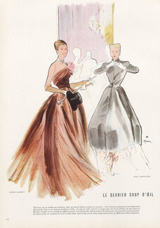 Pierre Balmain (Couture) 1946 Mad Carpentier, René Gruau, Evening Gown