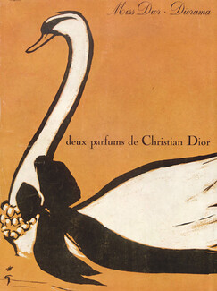 Christian Dior (Perfumes) 1963 Miss Dior, Diorama, René Gruau, Swan