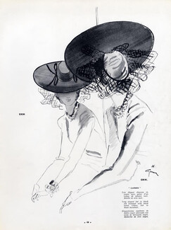 Erik (Millinery) 1940 Hat in black with Ribbon, René Gruau