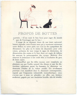 Propos de Bottes, 1913 - Bernard Boutet de Monvel Shoes, Gazette du Bon Ton, Texte par Jean Besnard, 4 pages