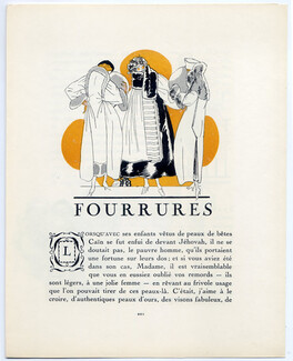Fourrures, 1920 - Fernand Simeon Fur Coats, La Gazette du Bon Ton, Texte par Emile Henriot, 4 pages