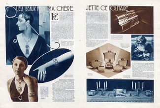 Quels beaux feux, ma chère jette ce solitaire, 1933 - Mauboussin & Dusausoy Bracelet-Manchette, Pendants, Art Deco, Texte par Henri Clouzot
